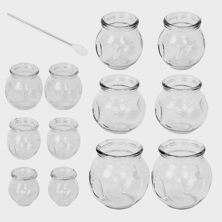 Set of 12 glass cuppings with heater